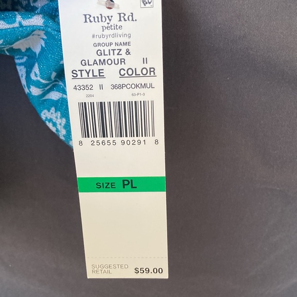 3/$45 Ruby Rd top metallic floral print pullover w stretch casual office PL - Picture 11 of 17